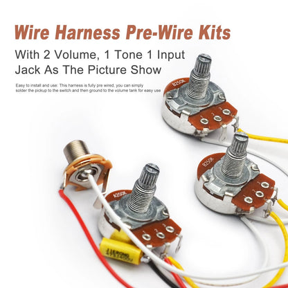 SAPHUE Bass Wiring Harness Prewired Kit 250K Big Pots 2 Volume 1 Tone For...