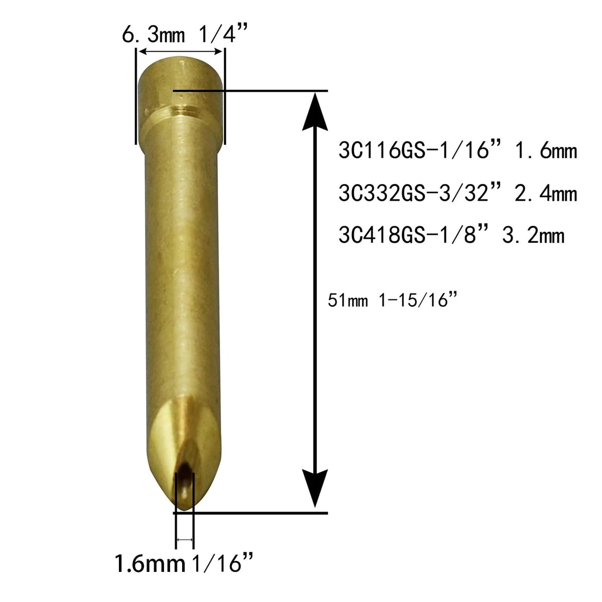 RIVERWELD TIG Long Wedge Collet 3C418GS 1/8" 3.2mm Fit DB 3.2mm, Brass