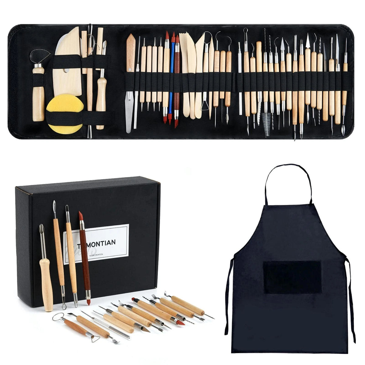 TEMONTIAN Pottery Tool Kit，Clay Sculpting Tools,43 Pcs Double Sided BLACK