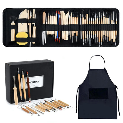 TEMONTIAN Pottery Tool Kit，Clay Sculpting Tools,43 Pcs Double Sided BLACK