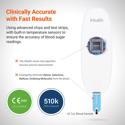 iHealth Gluco+ Wireless Smart Blood Glucose Monitor Kit with Free App, White