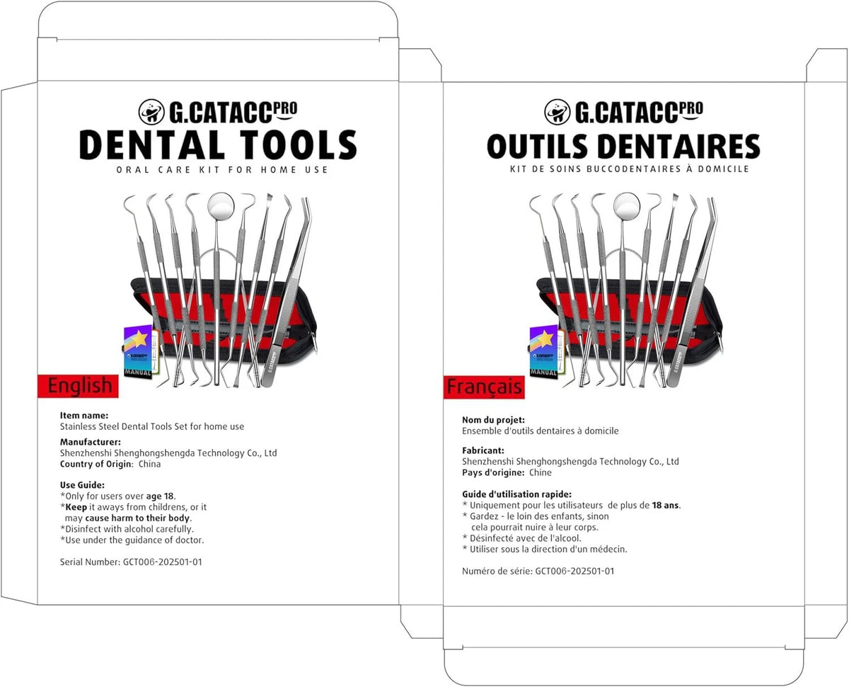 G.CATACC 10 Pack 11 Piece Set, 10 Dental Tools Set With Case - Black