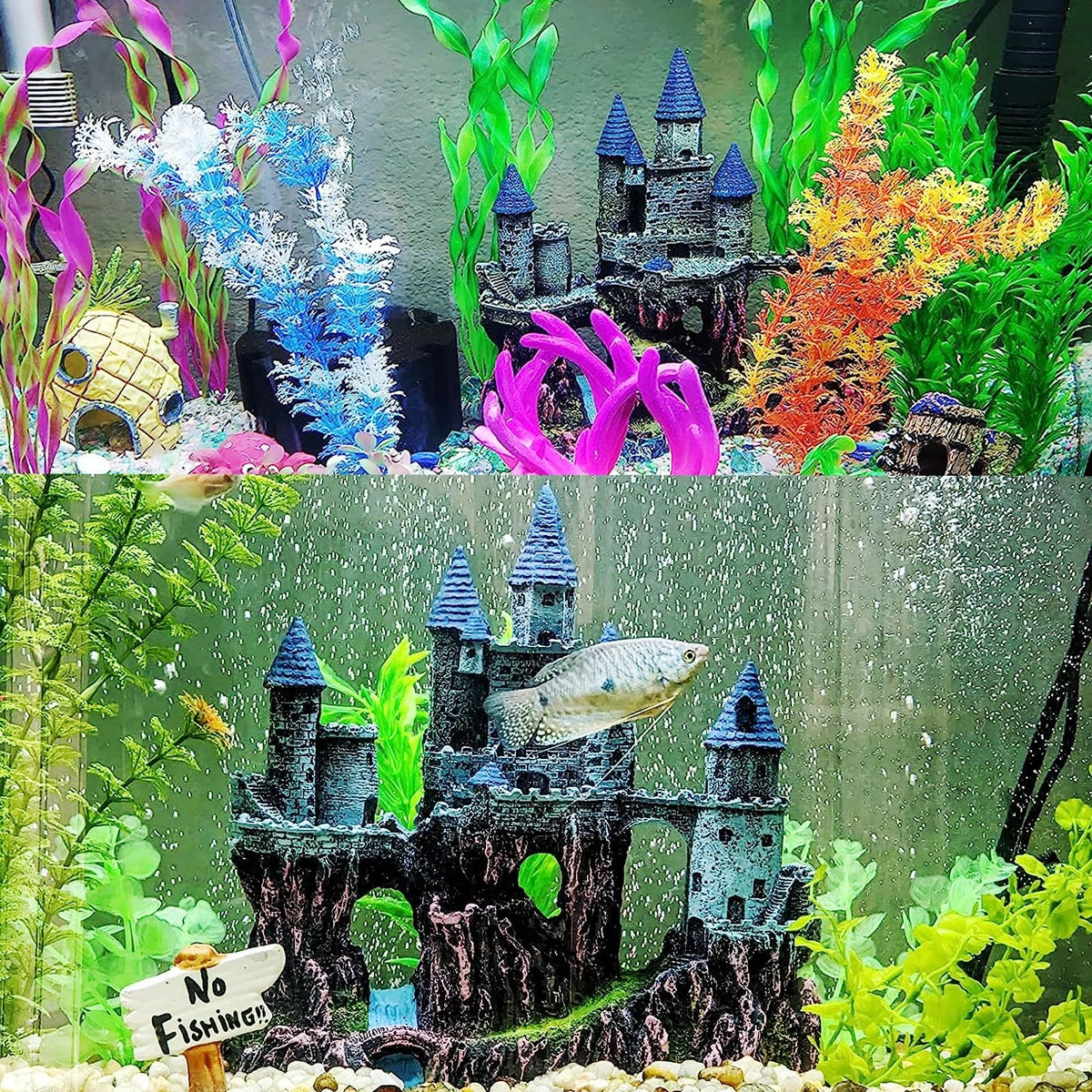 MUYG Aquarium Castle Decor, Resin for Fish 9.1 x 3.6 x 10 inch, 【blue】