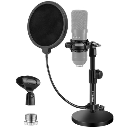 BILIONE Multifunctional Desktop Microphone Stand, Round Base, Black
