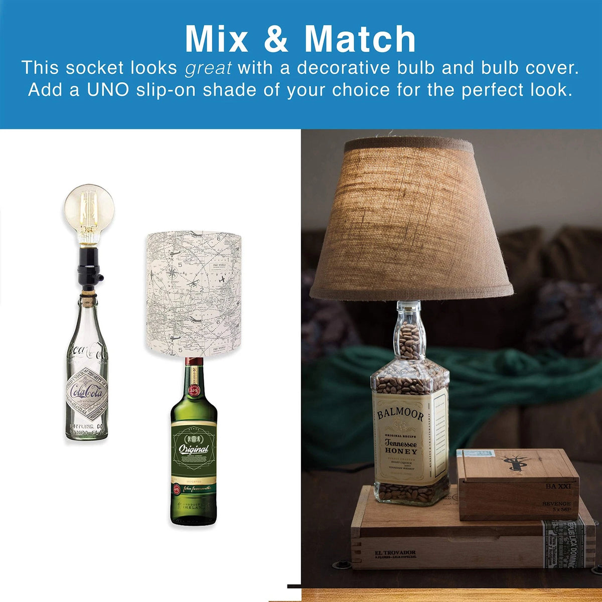 VINO LIGHT Bottle lamp kit, with 9mm Glass Drill bit, Works black and cork