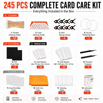 Nopesvt 245 PCS Trading Card Cleaning Kit,Sports Care Flattening Medium