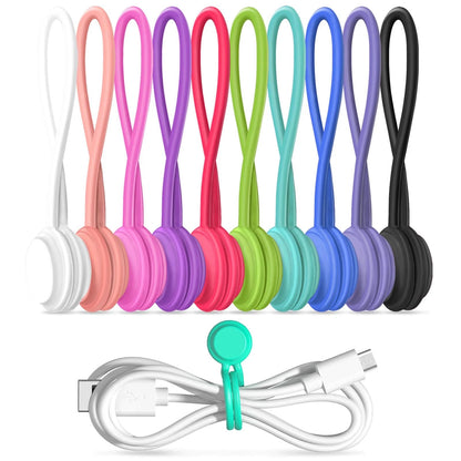 Magnetic Cable Ties 10 PCS Reusable Organizers 10cm x 1.2cm, Multicolor