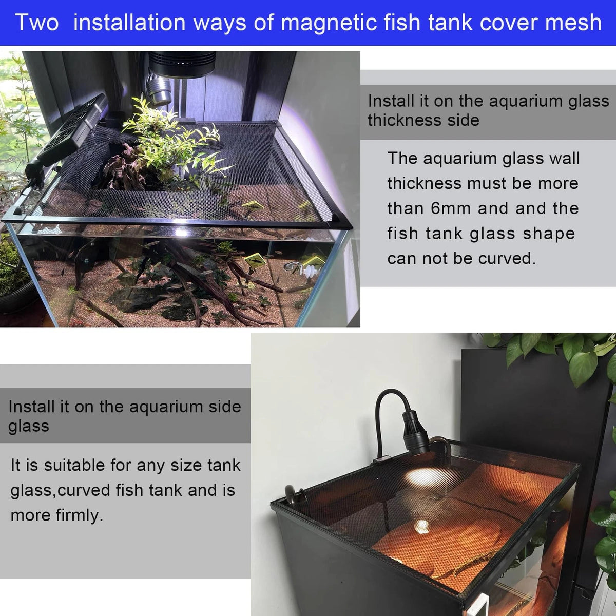 Magnetic Aquarium Cover lid Fish Tank Anti-Jumping net Big size, black
