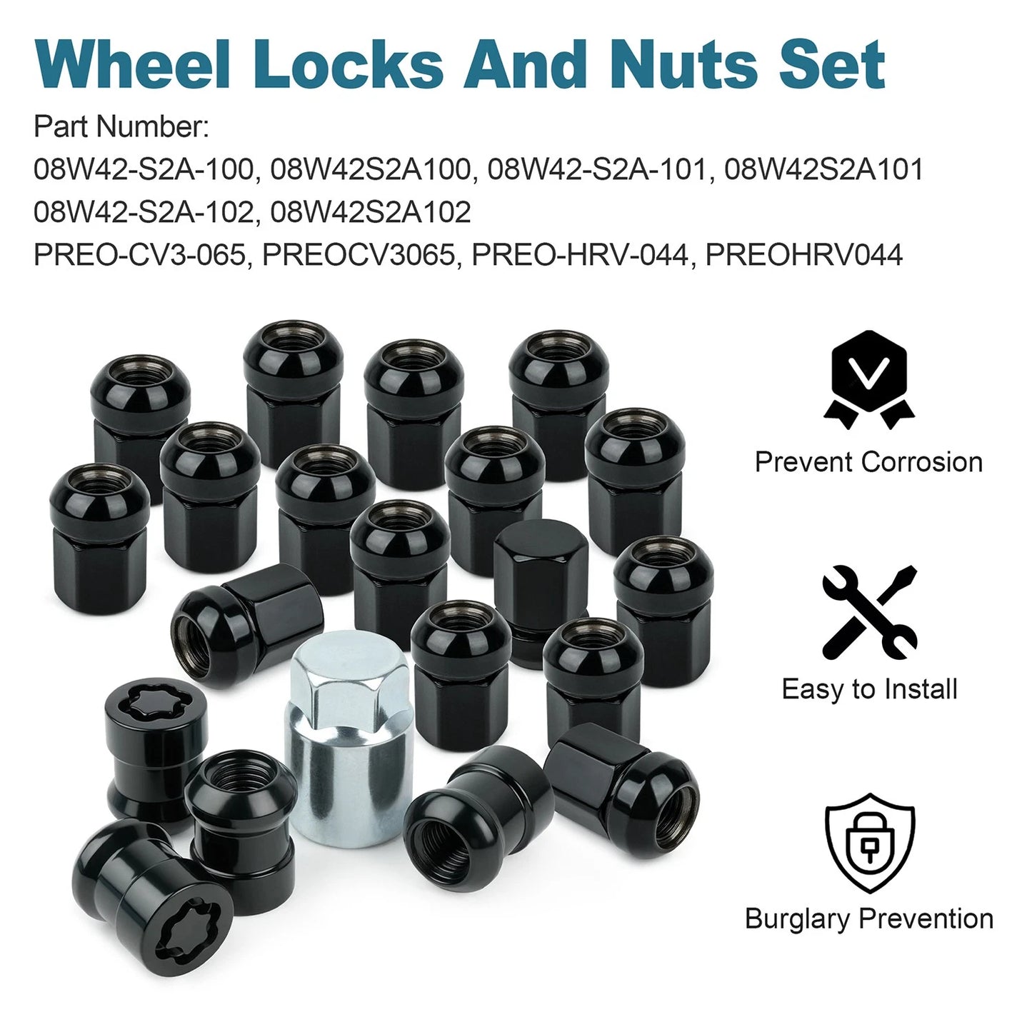 21Pcs 08W42-S2A-100 Wheel Locks Lug Nuts Set For Honda CR-V 2017-2022