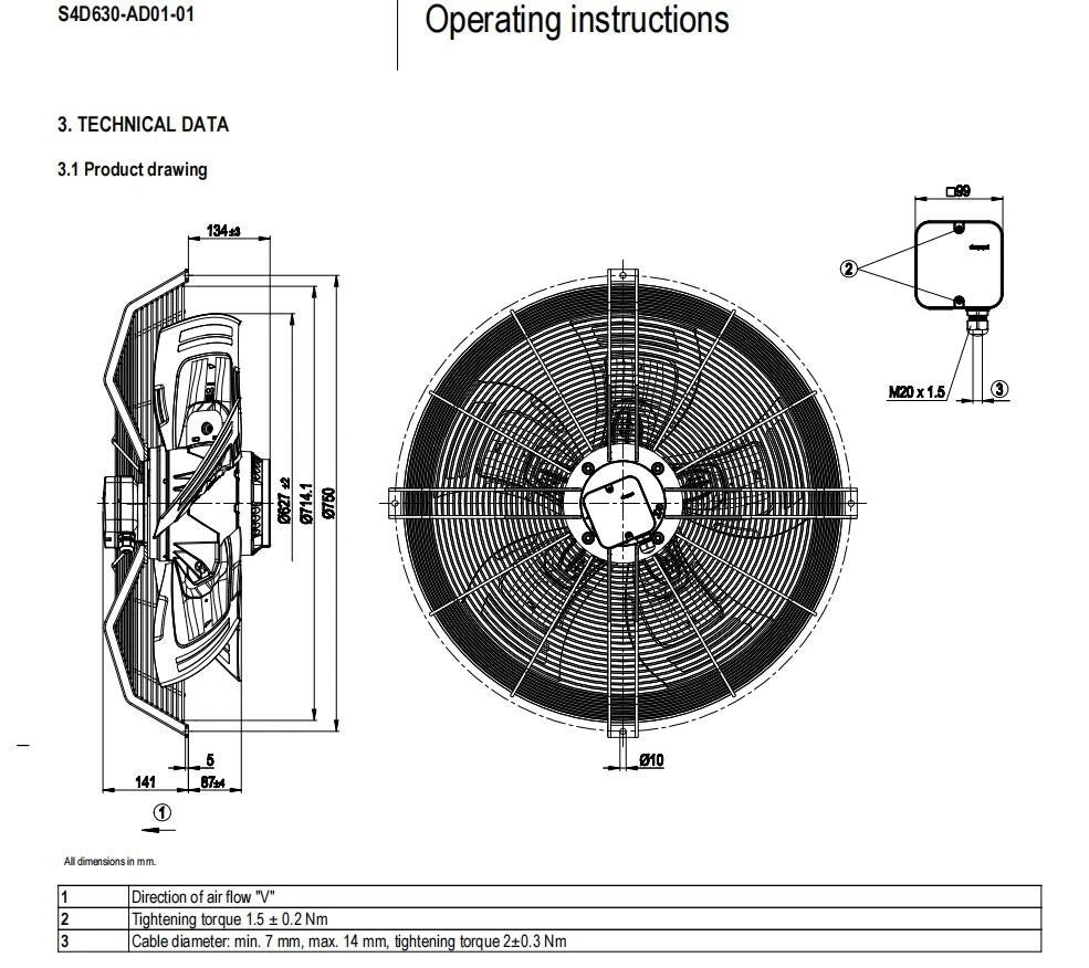 Ebmpapst S4D630-AD01-01 Axial Fan 3~ 400V 50Hz 1320RPM 2630W 4.78A Cooling Fan