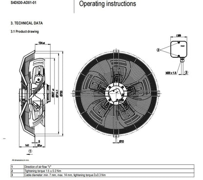 Ebmpapst S4D630-AD01-01 Axial Fan 3~ 400V 50Hz 1320RPM 2630W 4.78A Cooling Fan