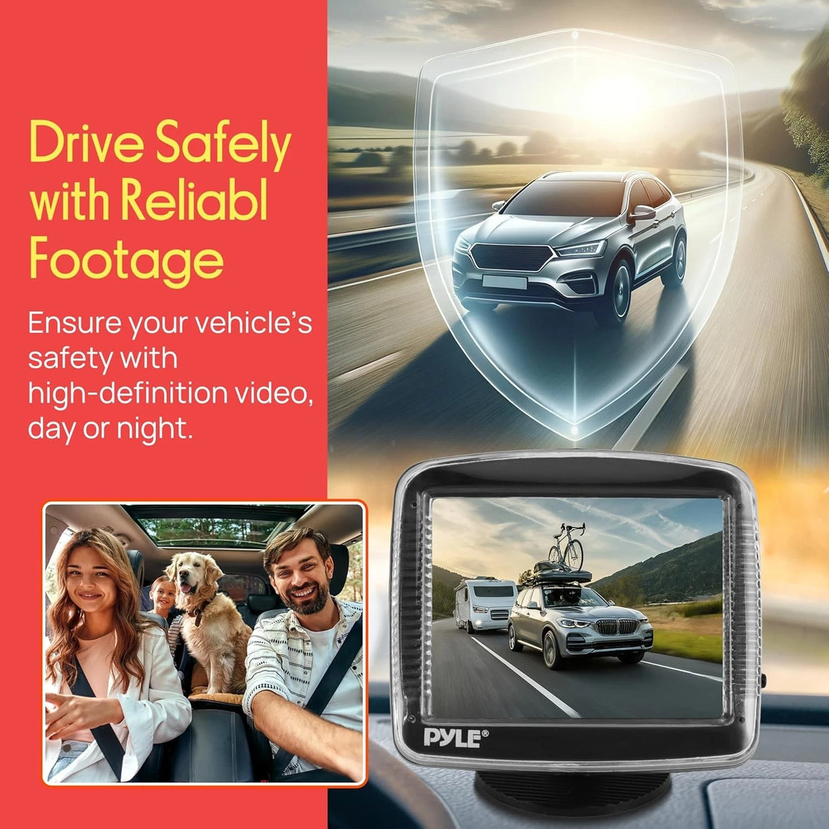Pyle License Plate Rearview Mirror Cam,1080p Full HD Waterproof Rear Black