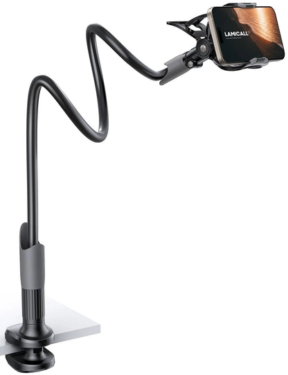 Lamicall Gooseneck Phone Holder for Bed - Cell Mount Clamp Clip, Black