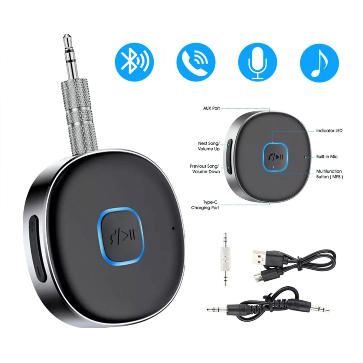 3.5mm Wireless Bluetooth Receiver For Car Home Stereo Music Adapter Type-C