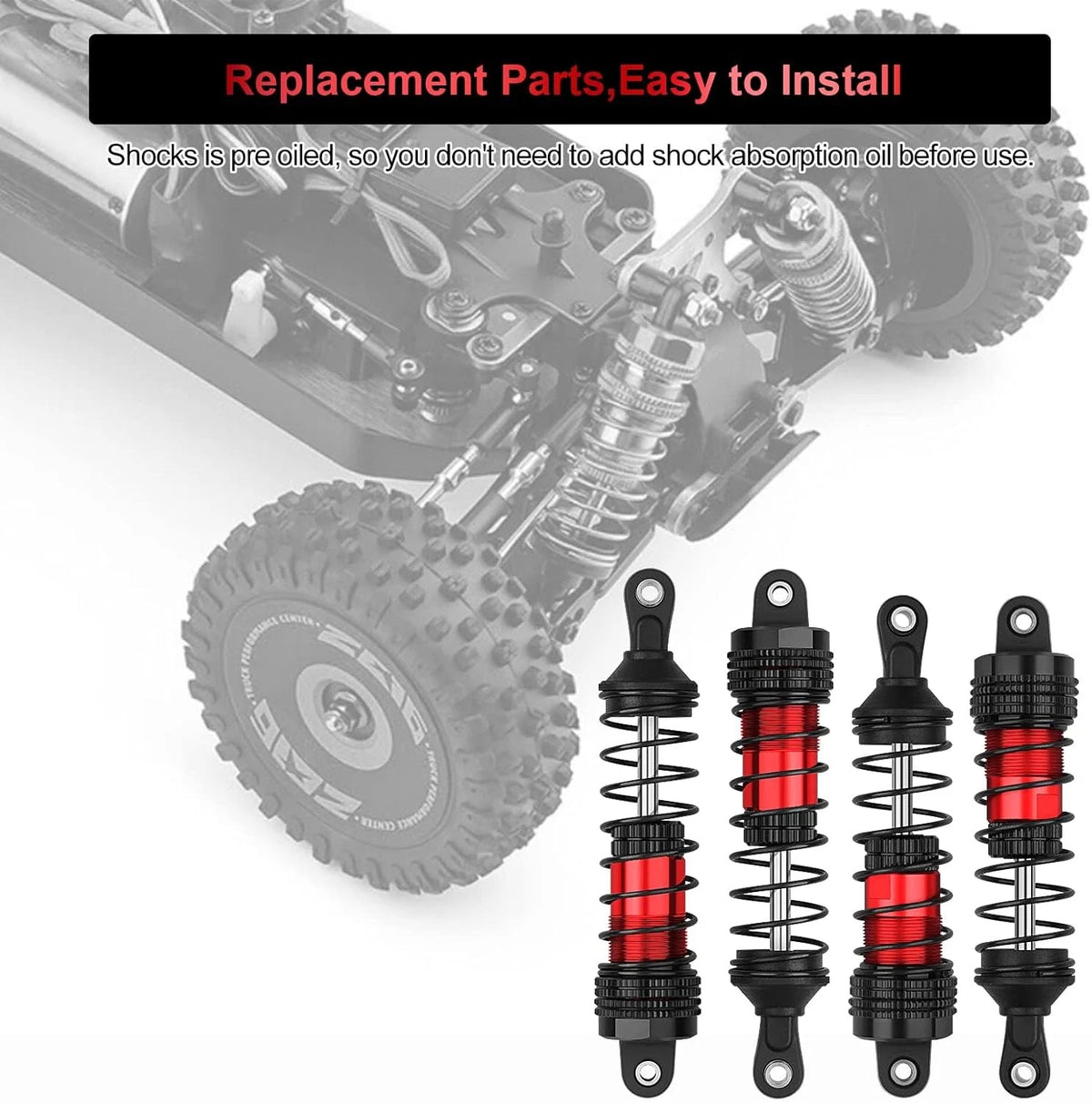 4PCS RC Oiled Shocks Absorber Set Fit for 1/12 1/14 1/16 Cars Black red