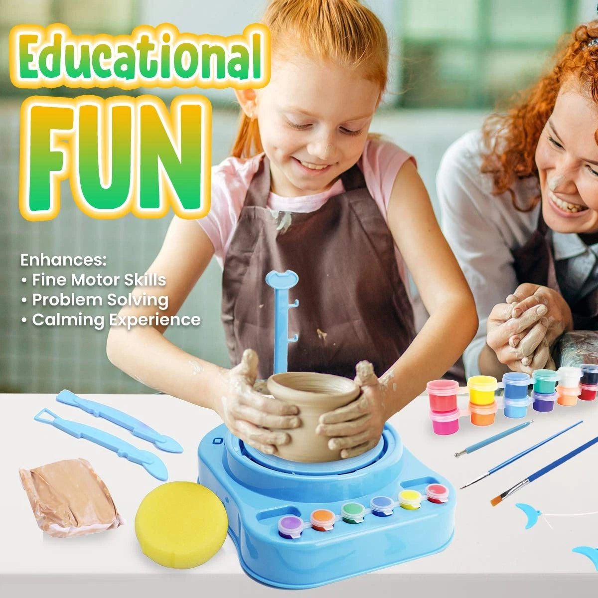 Insnug Mini Kids Pottery Wheel: Complete Painting Kit for Small, Blue
