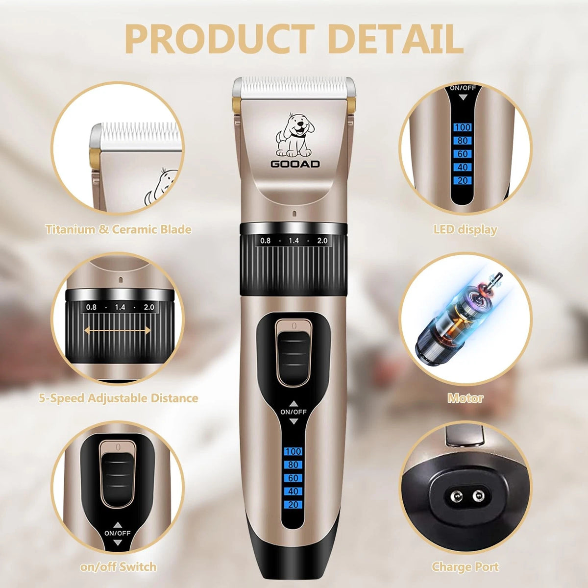 Gooad Dog Clippers for Grooming Heavy Thick Hair&Coats,Low Gold & Black