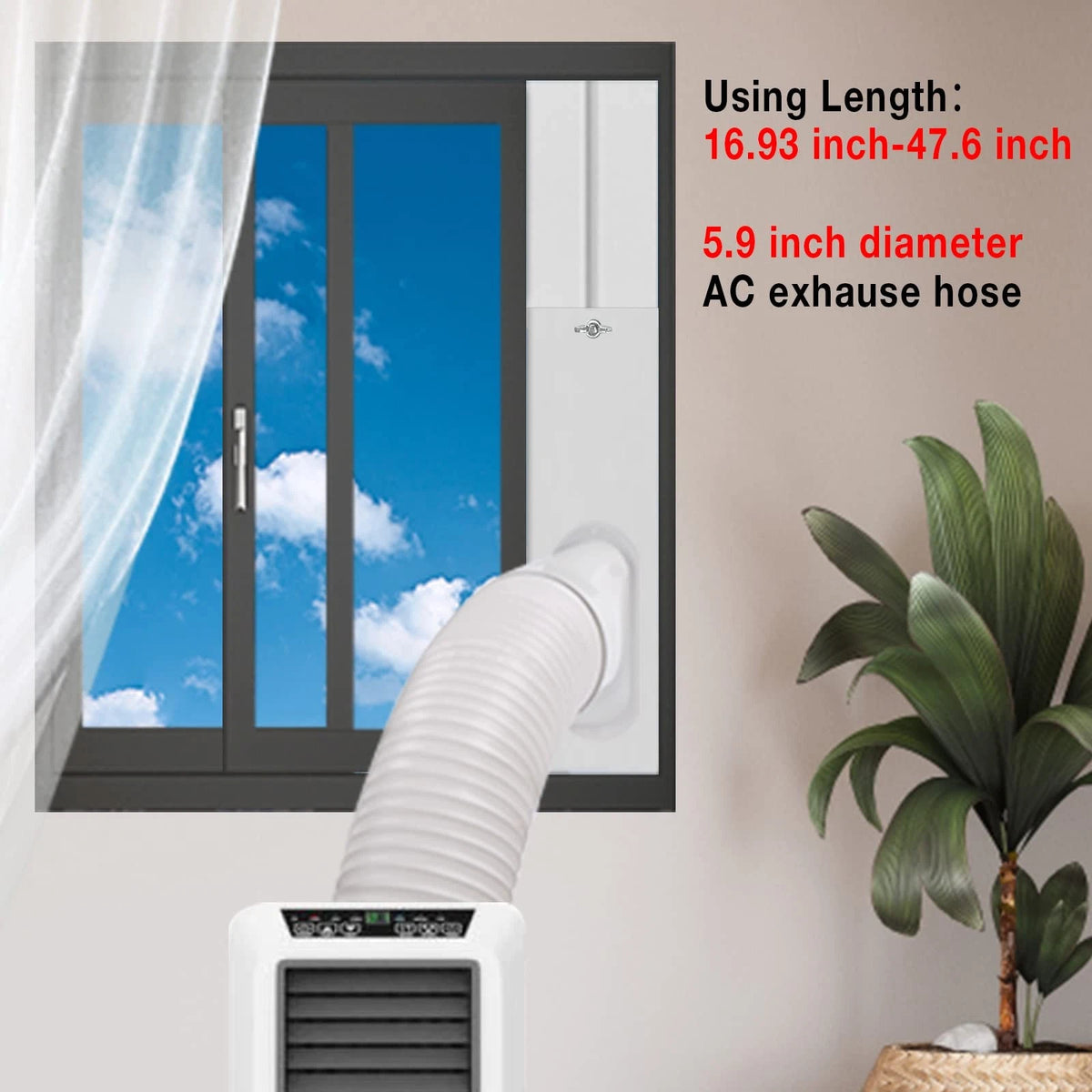 Portable AC Window Vent 5.9‘’ Diameter Coupler with Exhaust Hose 59‘’L, White