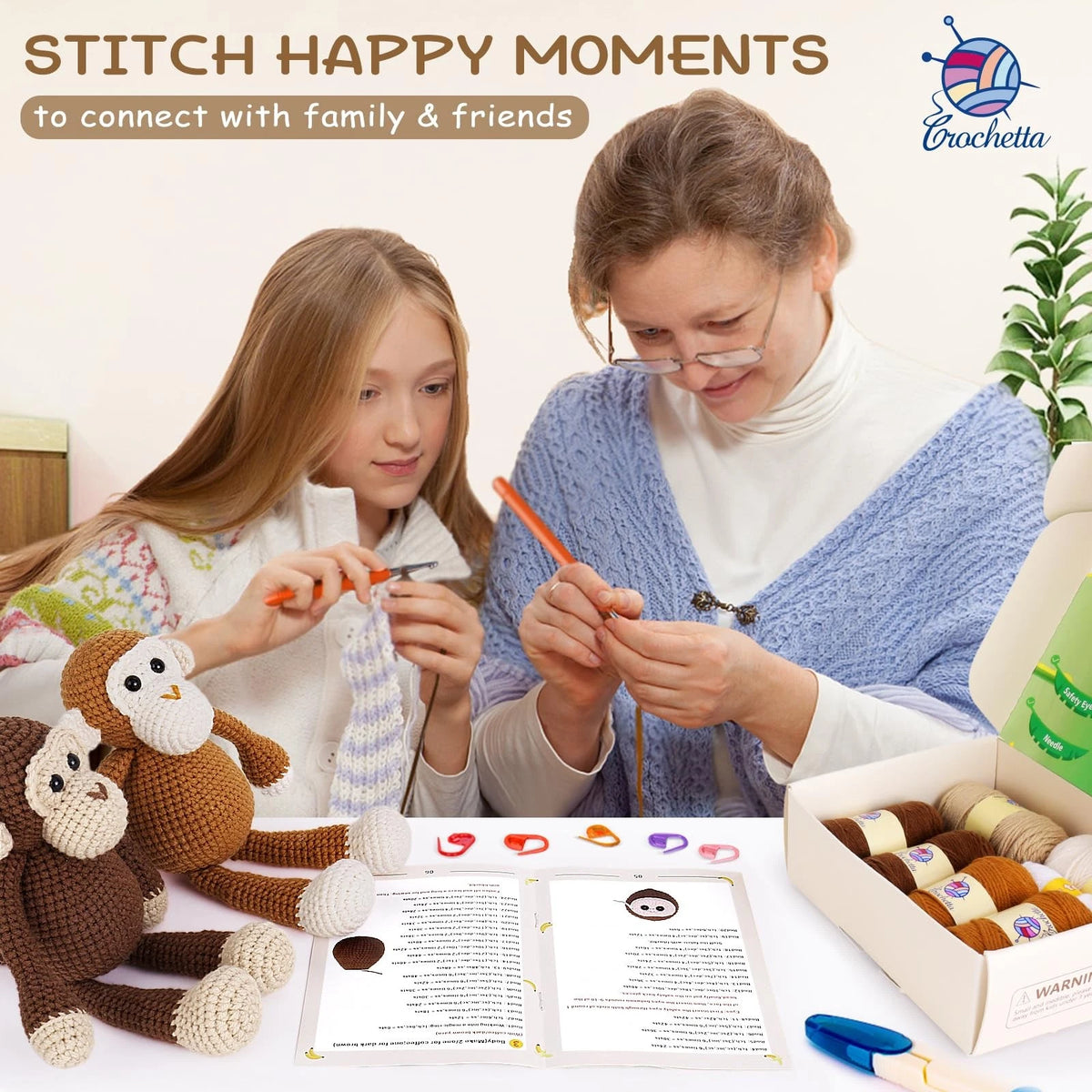 Crochetta Crochet Kit for Beginners, Kits with Small, Monkey