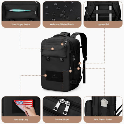 Maelstrom Travel Backpack for Women Men, 2 in 1 Crossbody Bag 26L, 1.black