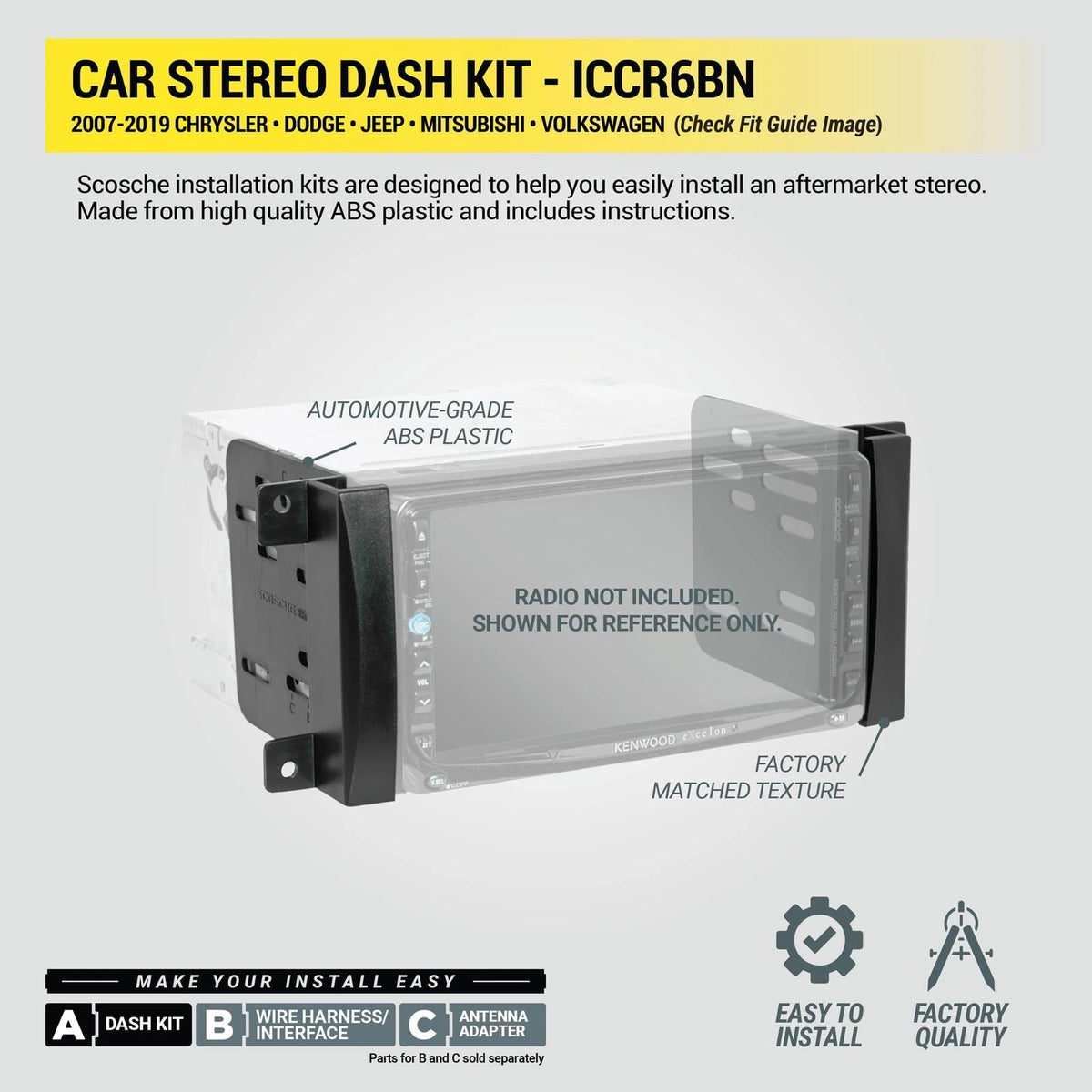 Scosche ICCR6BN Double DIN Radio Installation Dash Kit Compatible with Black