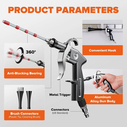 Tornado Car Cleaning Gun, High Pressure Air Blower Gun for Detailing Black