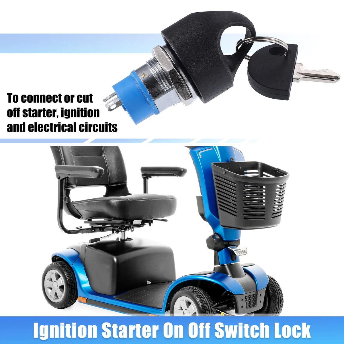 X AUTOHAUX 1 Set Ignition Starter On Off Switch 0.26", Black Silver Tone Blue