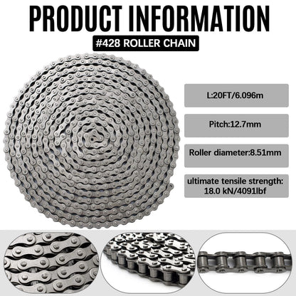 Tandefio #428 20 ft Roller Chain for Gate Openers Carbon Steel 20 ft, black