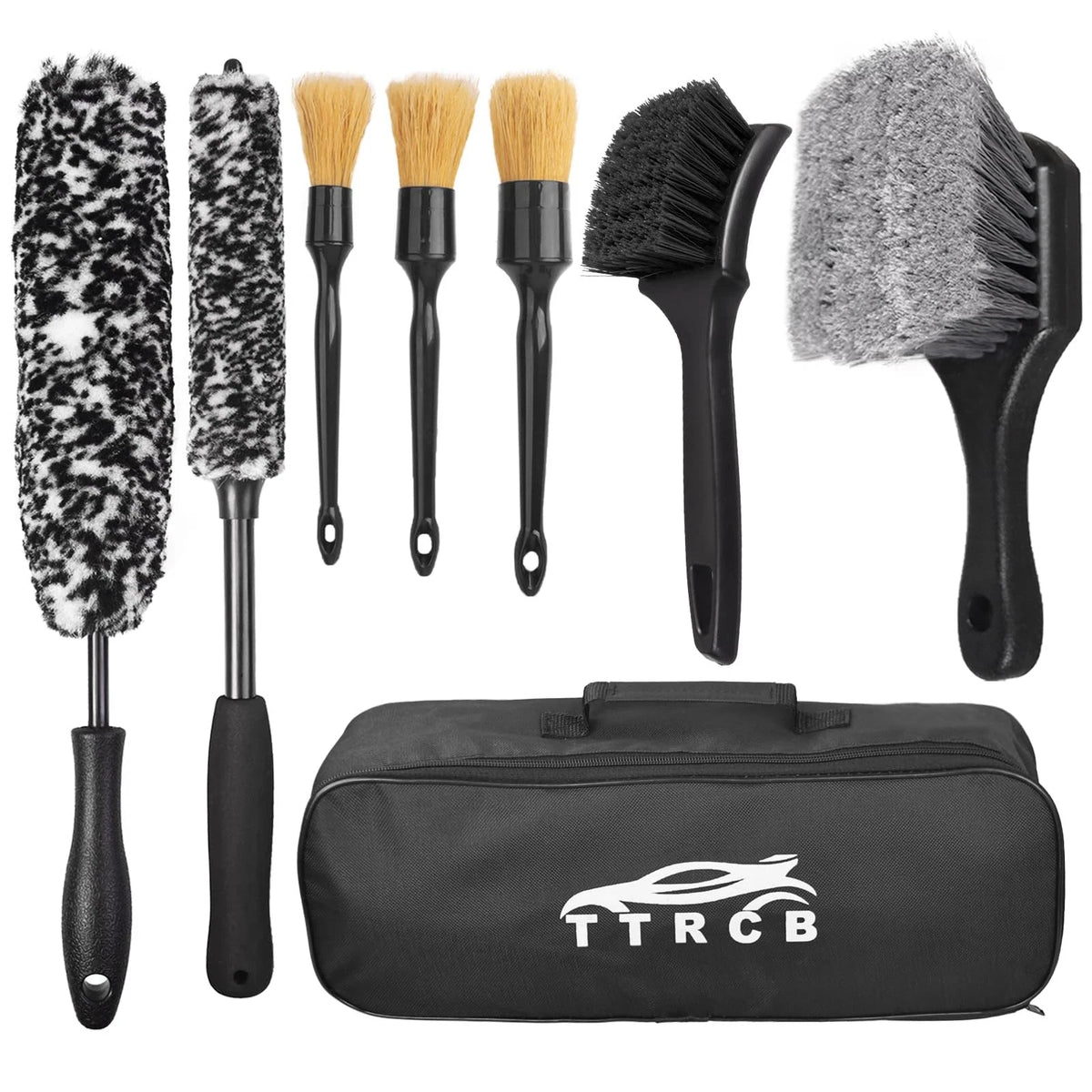 8Pcs Wheel Brush, Tire Cleaner Brush Set - 2 Soft Black