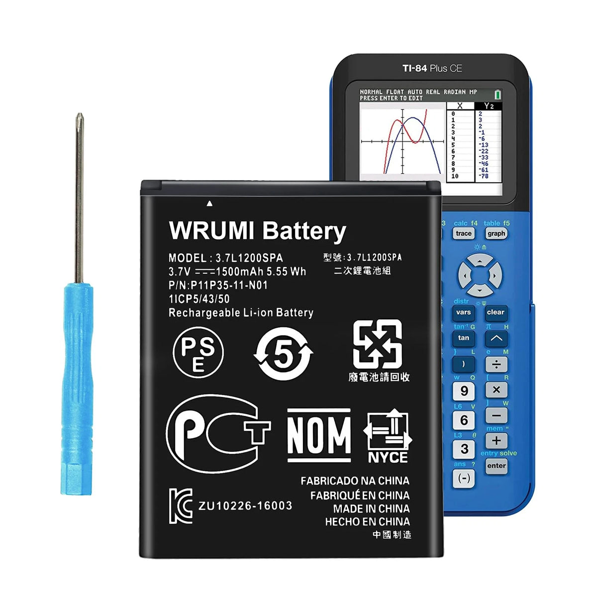 TI 84 Plus CE Battery Replacement - for Texas Instruments TI-84 TI-84, Black