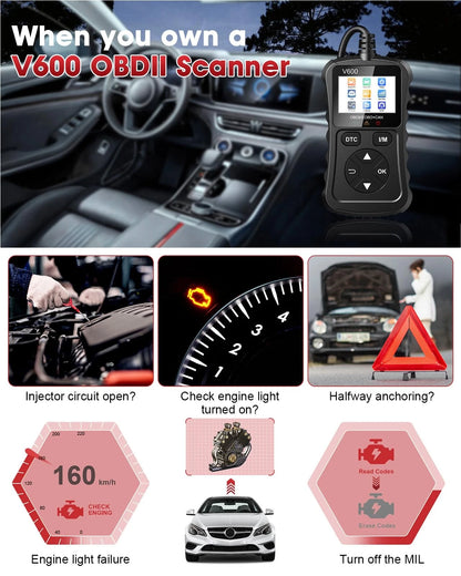 XIAUODO OBD2 Scanner Car Code Reader Support Small and Portable, black