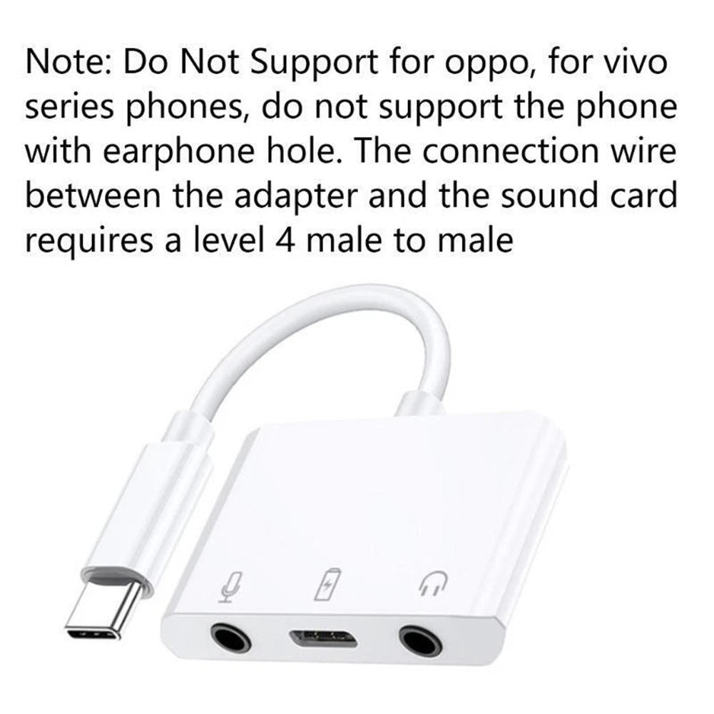 Type-C Sound Card USB 3.5mm Audio Earphone Speaker Mic Live-Streaming Adapter