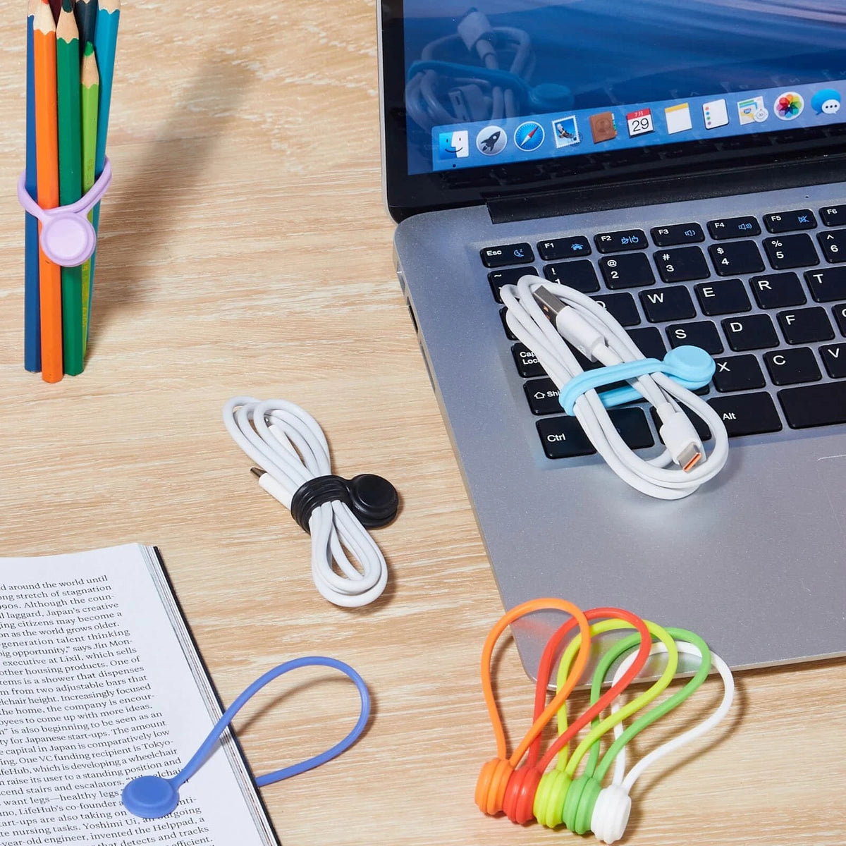 Magnetic Cable Ties 10 PCS Reusable Organizers 10cm x 1.2cm, Multicolor