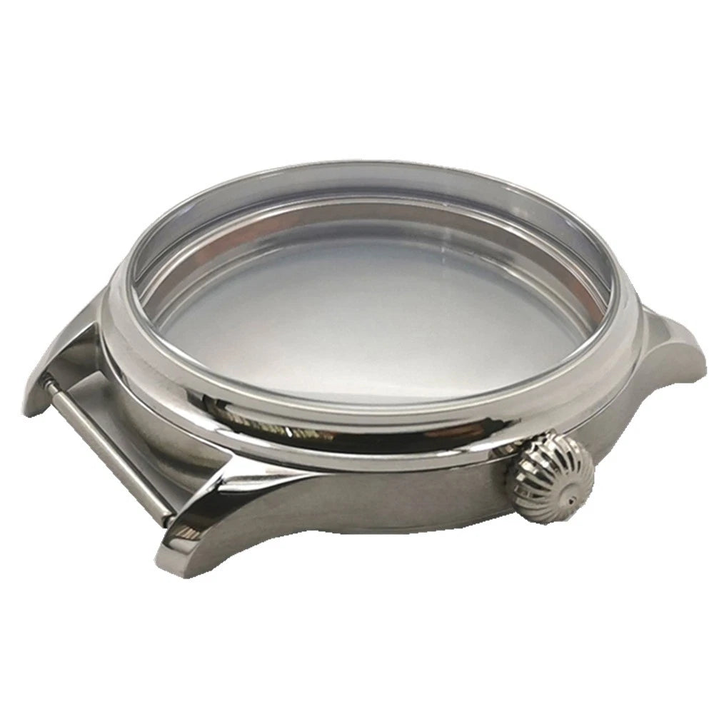 Silver 44mm Stainless Steel Watch Case For ETA6497/6498 Movement Repair Part aa
