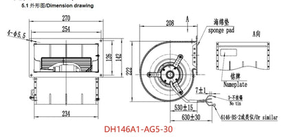 Fanstech DH146A1-AG5-30 Centrifugal Fan 230V 50Hz 1.27A 295/85W Air Purifier Fan