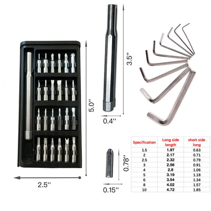 33 in 1 Precision Screwdriver Set with 9Pcs L-Shaped Hex Key Set, ‎silver