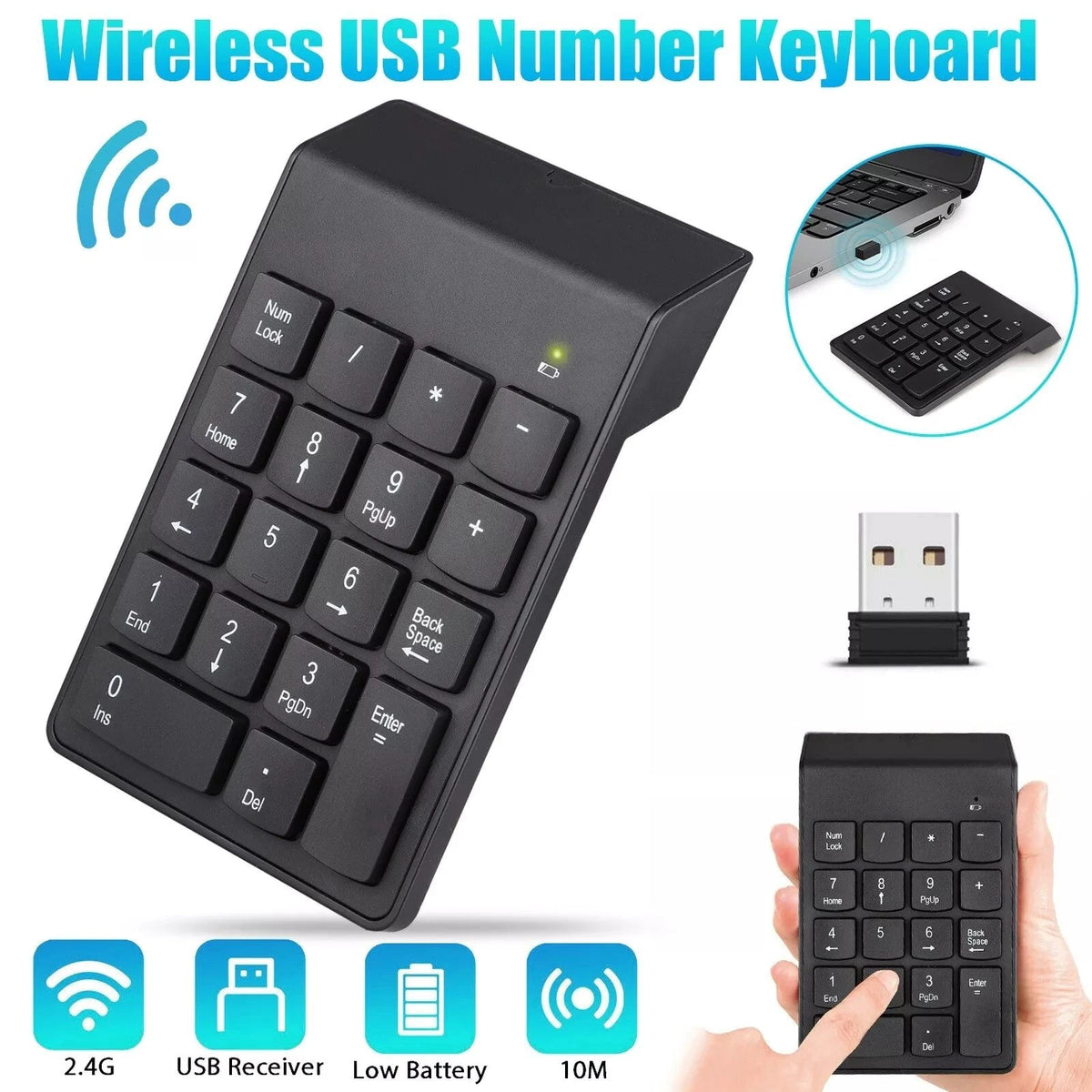 Plug-N-Play 18-Key 2.4GHz Wireless USB Number Keyboard For Laptop/Desktop PC