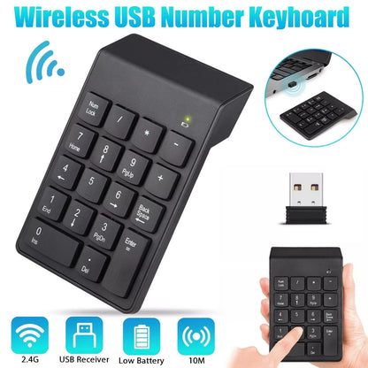 Plug-N-Play 18-Key 2.4GHz Wireless USB Number Keyboard For Laptop/Desktop PC