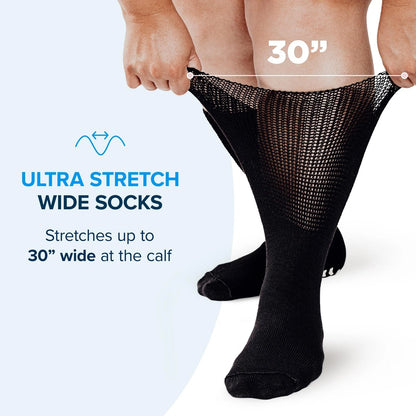 2 Pairs Extra Wide Socks For Swollen Feet, Non-Slip Hospital and 11-13, Black