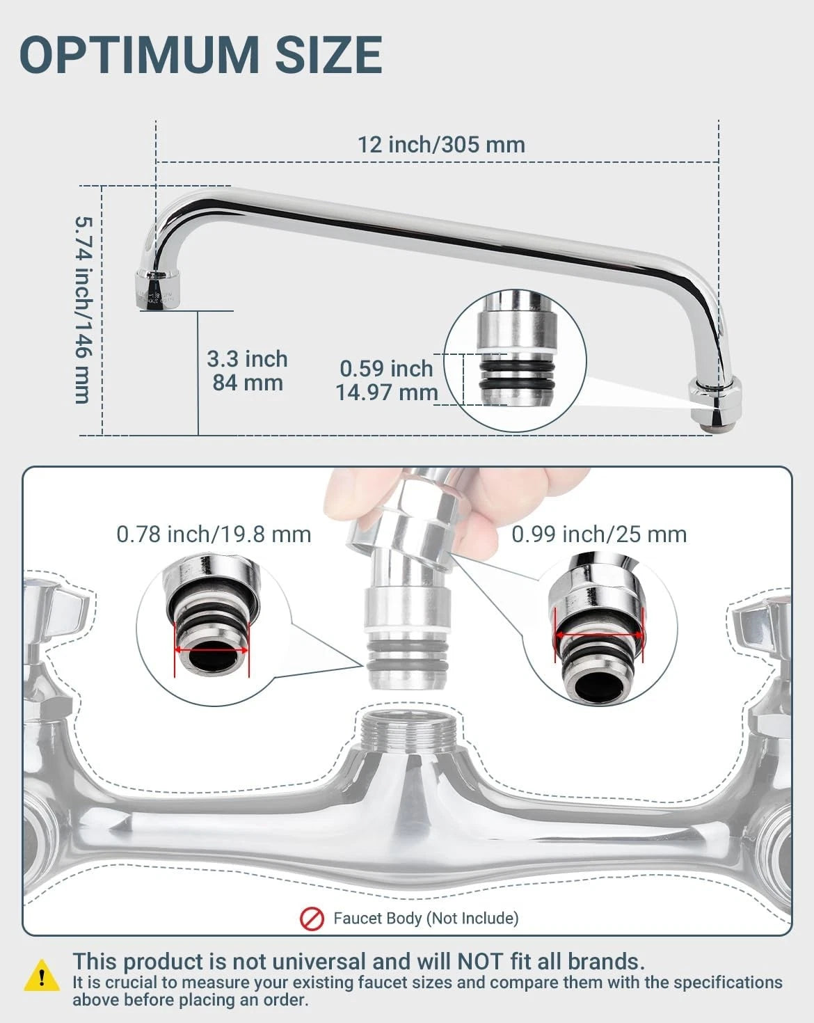 Commercial Faucet Parts 12 Inch Swivel Spout Replacement Kit 12 Inch, Silver