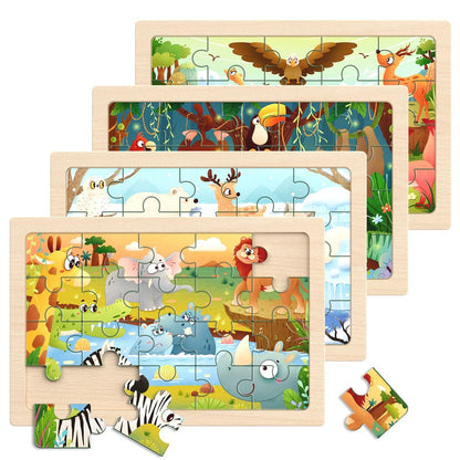 Zeoddler Wooden Puzzles for Toddlers, 4 Pack Animal Jigsaw 11.8 x 8 inches