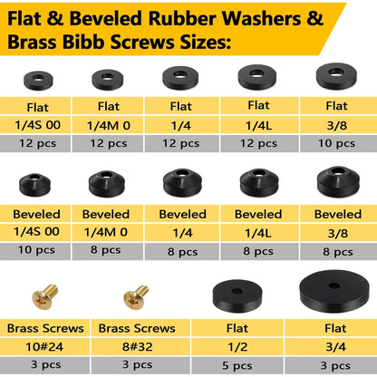 NBRINGO 114-Piece 12 Sizes Faucet Washer Assortment Kit - Flat & Black