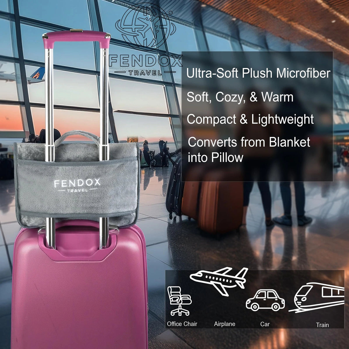 Fendox Travel 2-in-1 Blanket and Pillow – 8x11 inches, Gray