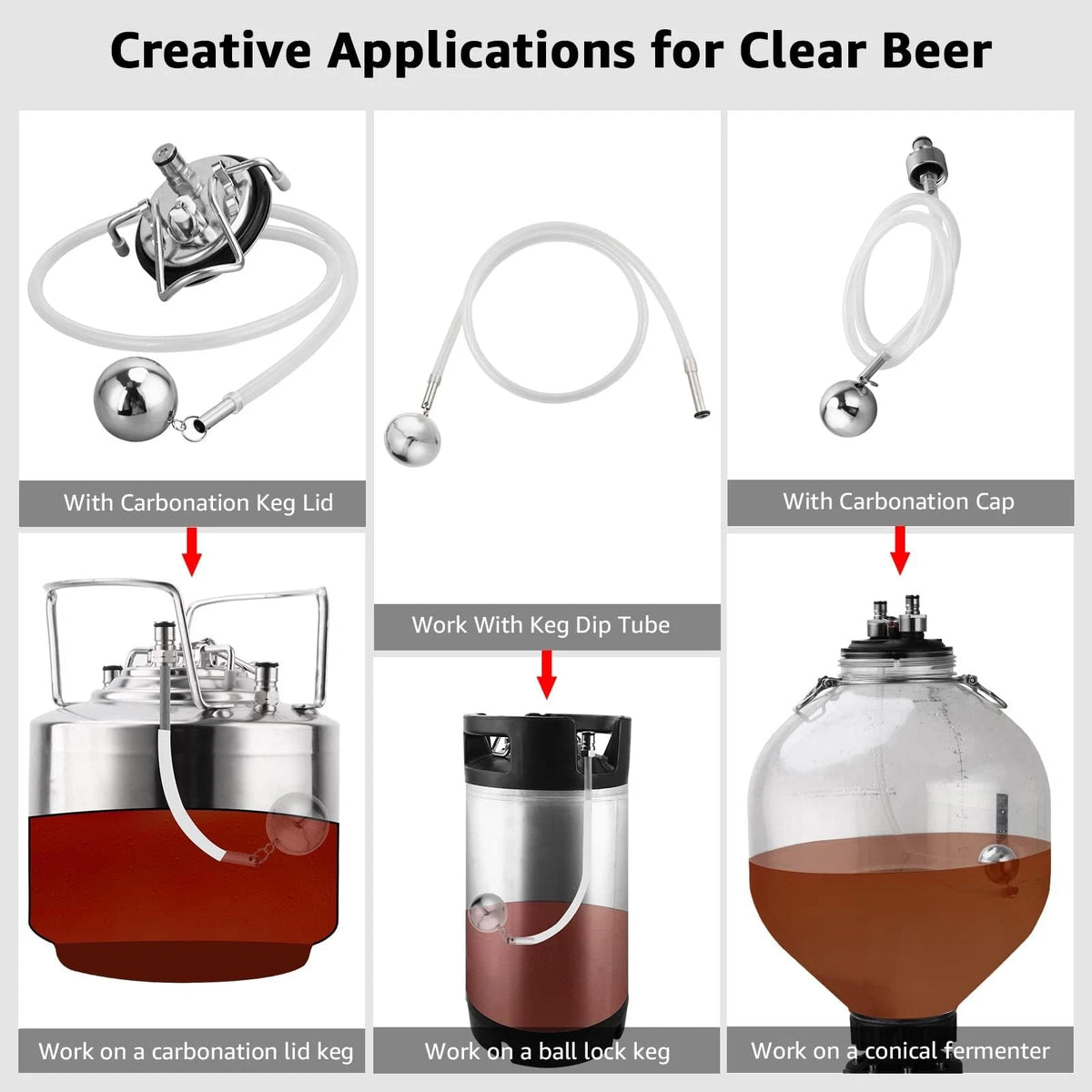 Ferroday 304SS Floating Dip Tube for Corny Keg, Ball Lock Beer 31", Silver