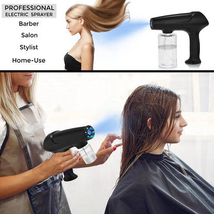 Hovinke Barber Spray Bottle with Blue Light, Rechargeable 11.5 Ounces, Black