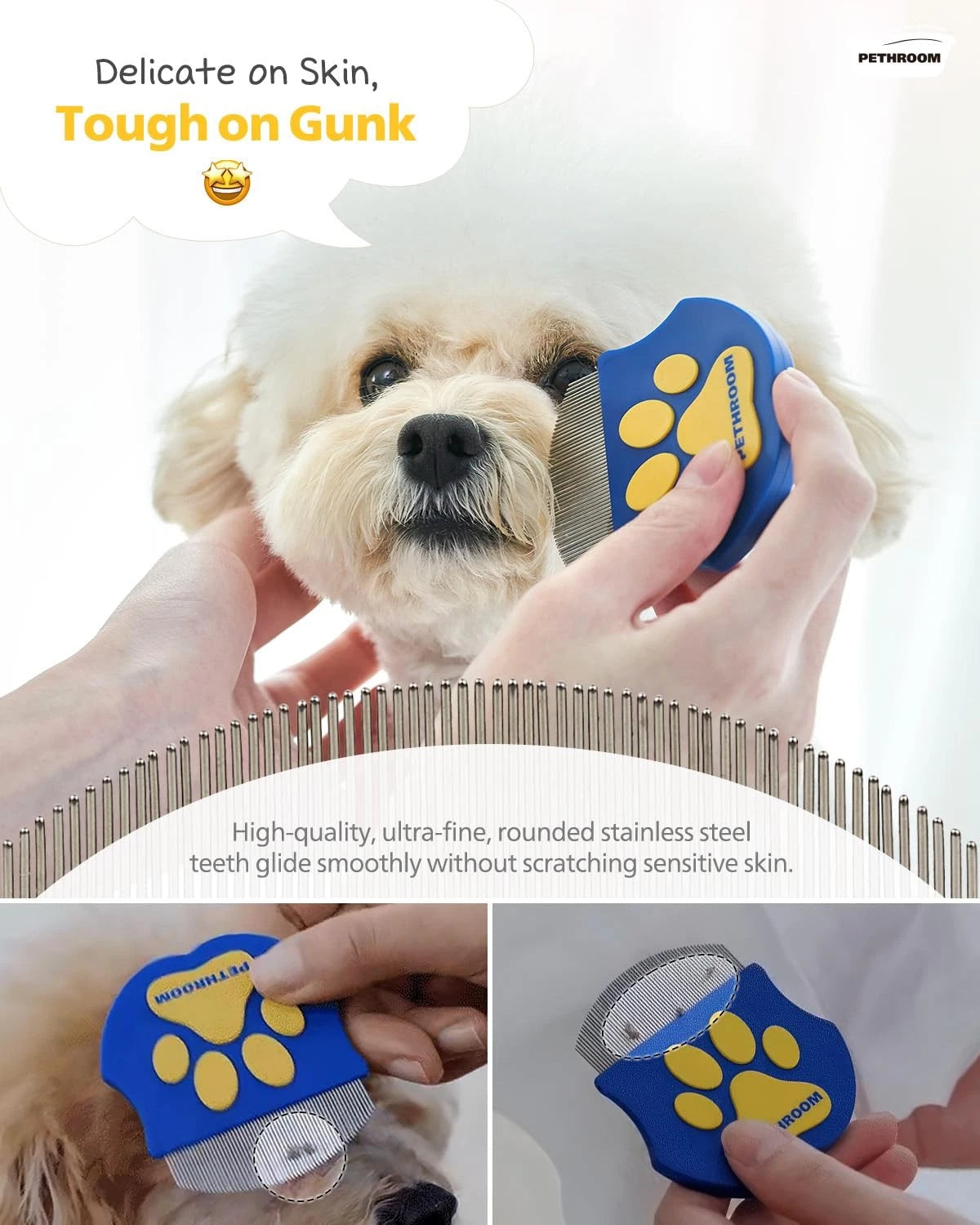 PETHROOM Professional Eye Comb for Pets | Stainless Steel Tear One Size, Blue