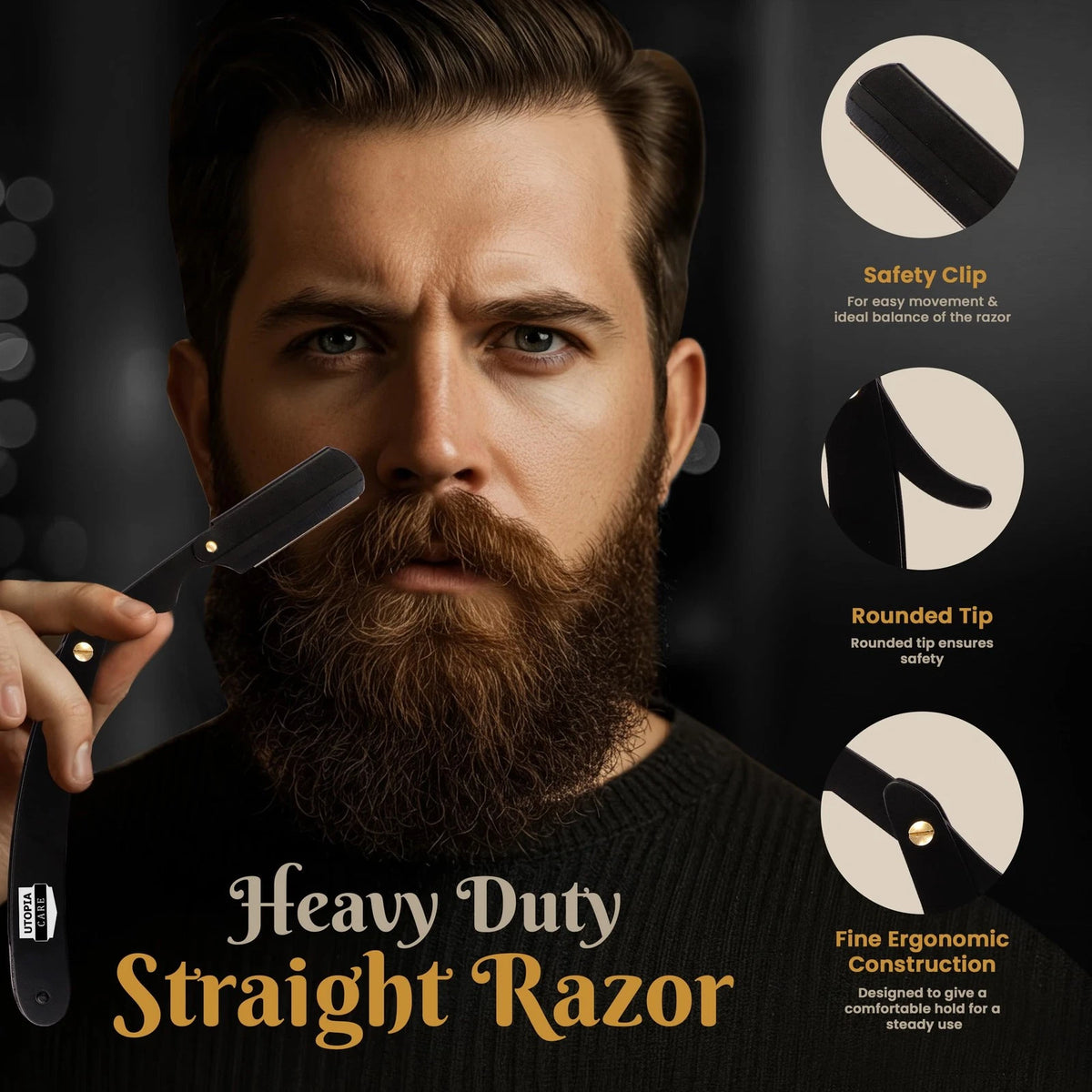 Utopia Care Professional Straight Razor for Men, Barber 101 Piece Set, Black