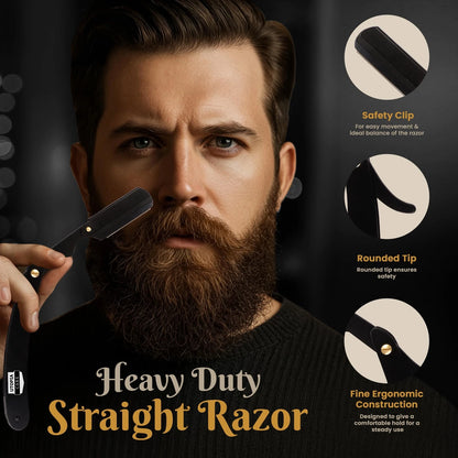 Utopia Care Professional Straight Razor for Men, Barber 101 Piece Set, Black