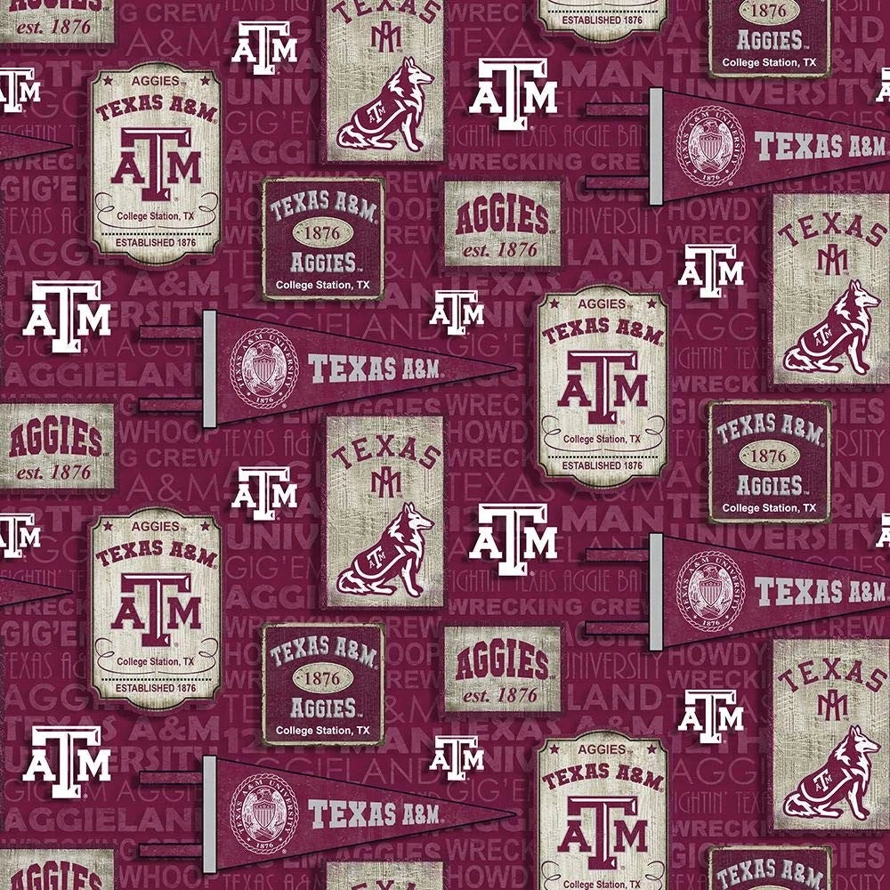 SYKEL ENTERPRISES Texas A&M Aggies Cotton Fabric with 43 Inches, Maroon