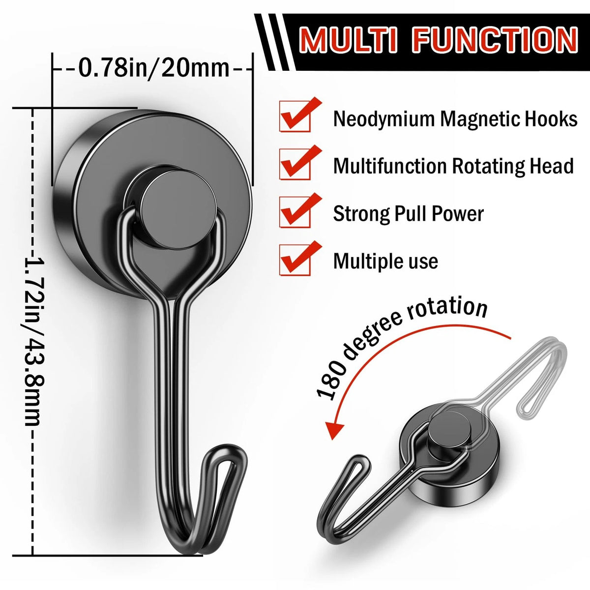 FINDMAG Magnetic Hooks, 40Lbs+ Strong Magnet Hooks for 6Pack 40Lbs+, Black